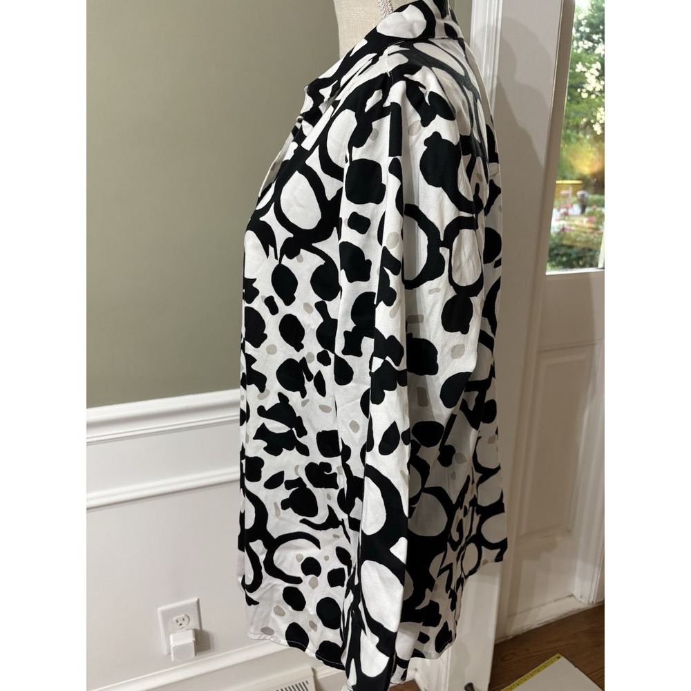 CHICOS Wmn Button TOP 3/4 Cuffed Sleeve BLACK White Beige Circles Sz 3 ( 16 Xl) - Picture 4 of 12